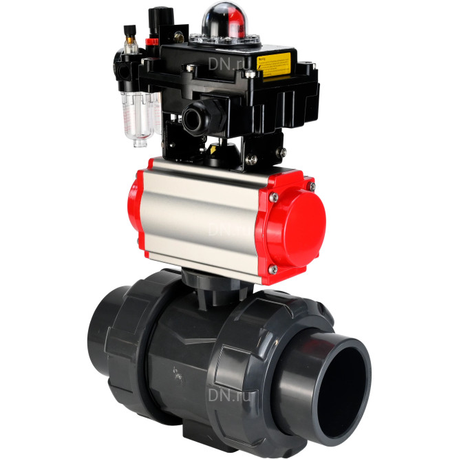 Кран шаровой BV4242E-FP-GRM-ISO Дн15 Ру10 полнопроходной, корпус - НПВХ, шар - НПВХ, уплотнение - EPDM, с пневмоприводом PA-SA-052, пневмораспределителем 4M310-08 DC24V, БКВ APL-410N EX и БПВ AFC2000 в Алматы