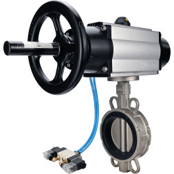 Затвор дисковый поворотный WBV3232N-2W-Fb-H Ду150 Ру16, корпус - нержавеющая сталь 316L, диск - нержавеющая сталь 316L, уплотнение - NBR, с пневмоприводом PA-DA-105-1 двойного действия, с пневмораспределителем 4V320-10 AC220V