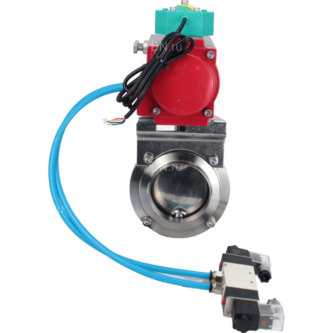 Затвор дисковый поворотный WBV3131S-2W-W-H Ду80 Ру10 под приварку, пищевая нержавеющая сталь 304, уплотнение - Silicon, с пневмоприводом PA-DA-052, пневмораспределителем 4V320-08 AC220V и магнитным переключателем ALS200D в Алматы