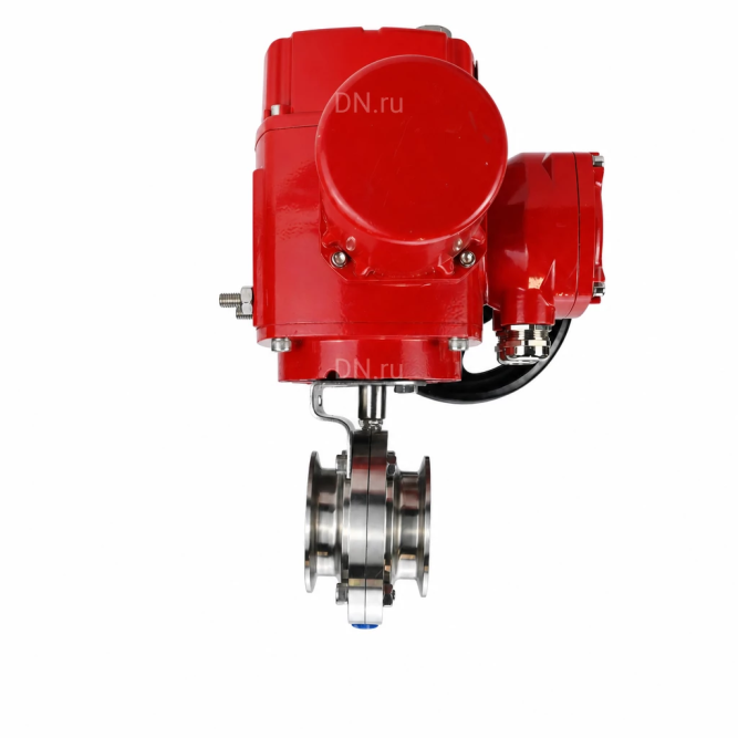 Затвор дисковый поворотный WBV3131S-2W-C-H Ду65 Ру10 кламповый, корпус - пищевая нержавеющая сталь 304, уплотнение - Silicon, с электроприводом QT-EX-005M-O2-220VAC-У1 с моментной муфтой и штурвалом в Алматы