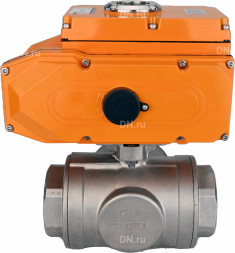 Кран шаровой BV3232P(4pc)-SP-3WT-T-ISO-H Ду40 Ру63 стандартнопроходной T-тип, трехходовой, нержавеющая сталь, внутренняя резьба, уплотнение - PTFE, с эл. приводом E34-N-005EM-O1-220VAC-У1