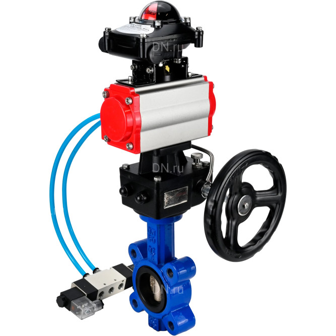 Затвор дисковый поворотный WBV1616E-2W-Fb-H Ду125 Ру16 LUG корпус - чугун QT450, диск - чугун QT450, уплотнение - EPDM, с пневмоприводом PA-DA-105, пневмораспределителем 4V320-08 AC220V, БКВ APL-210N и редуктором MON3-700-T38-ISO в Алматы