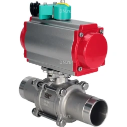 Кран шаровой BV3131P(3pc)-FP-W-ISO-H LONG Ду10 Ру63 полнопроходной, корпус - нержавеющая сталь 304, уплотнение - PTFE, под приварку, с пневмоприводом PA-DA-052 и магнитным переключателем ALS200D