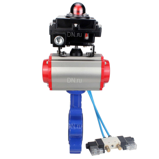 Затвор дисковый поворотный WBV1616E-2W-Fb-H Ду80 Ру16 LUG корпус - чугун QT450, диск - чугун QT450, уплотнение - EPDM, с пневмоприводом PA-SA-105, пневмораспределителем 4V320-08 AC220V и БКВ APL-410N EX в Алматы