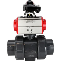 Кран шаровой BV4242E-FP-GRM-ISO Дн65 Ру10 полнопроходной, корпус - НПВХ, шар - НПВХ, уплотнение - EPDM, с пневмоприводом PA-DA-065 и БКВ APL-210N