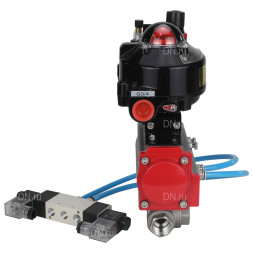 Кран шаровой BV3232P(4pc)-SP-3WL-T-ISO-H 2 1/2″ Ду65 Ру40 стандартнопроходной трехходовой L-тип, нержавеющая сталь SS316, внутренняя резьба, PTFE, с пн.приводом PA-SA-105 пн.распределителем 4V320-10 AC220V БПВ AFC2000 БКВ APL-510N-EX