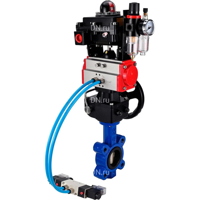 Затвор дисковый поворотный WBV1616E-2W-Fb-H Ду125 Ру16 LUG, корпус - чугун, диск - чугун, уплотнение - EPDM, с пневмоприводом PA-DA-105, пневмораспределителем 4M320-08 AC220V, ручным дублером MON3-700-T38-ISO, БКВ APL-410N EX и БПВ AFC2000 в Алматы