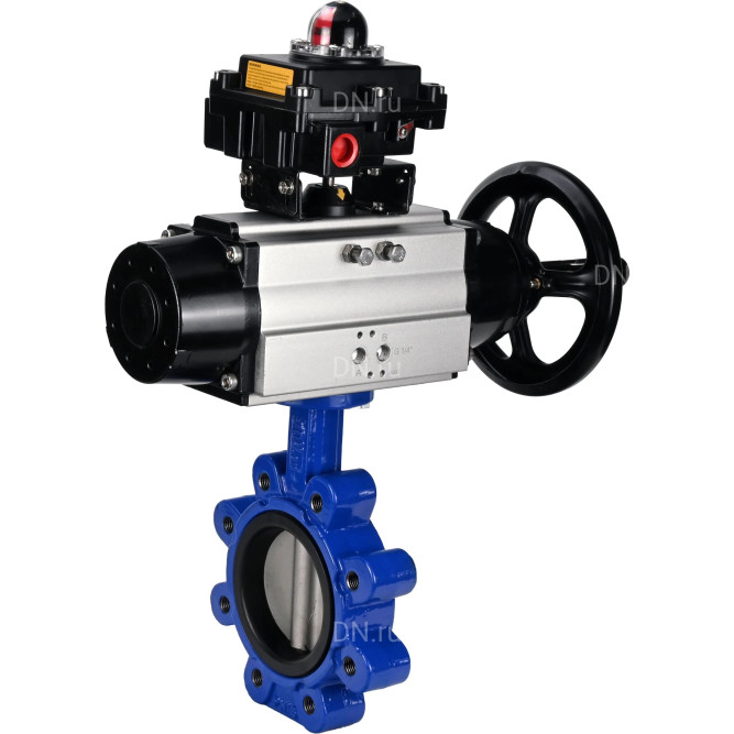 Затвор дисковый поворотный WBV1631E-2W-Fb-H Ду125 Ру16 LUG корпус - чугун QT450, диск - нержавеющая сталь 304, уплотнение - EPDM, с пневмоприводом PA-DA-105-1 и БКВ APL-410N EX в Алматы