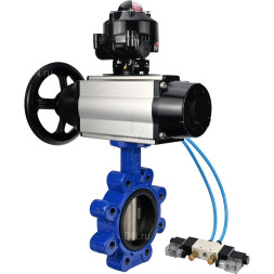 Затвор дисковый поворотный WBV1616E-2W-Fb-H Ду125 Ру16 LUG корпус - чугун QT450, диск - чугун QT450, уплотнение - EPDM, с пневмоприводом PA-DA-105-1, пневмораспределителем 4V320-08 AC220V и БКВ APL-510N EX