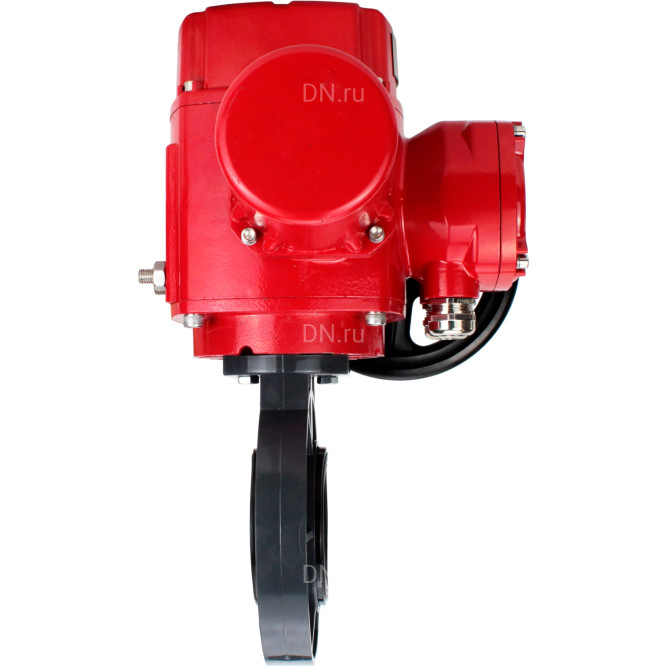 Затвор дисковый поворотный WBV4242E-2W-Fb-ISO Дн125 Ру10 межфланцевый, корпус - НПВХ, диск - НПВХ, уплотнение - EPDM, с электроприводом взрывозащищенный QT-EX-005M-O2-380VAC-У1 с моментной муфтой и штурвалом в Алматы