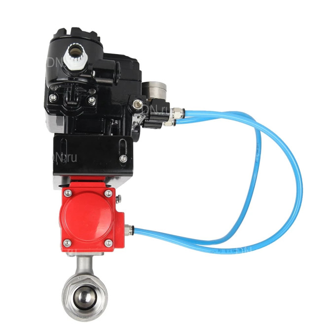 Кран шаровой BV3232P(2pc)-FP-T-ISO-H Ду40 Ру63, полнопроходной вн. резьба, нержавеющая сталь SS316, уплотнение - PTFE, с пневмоприводом PA-DA-083 двойного действия и с электропневматическим поворотным позиционером YT-1000RSN без обратной связи в Алматы