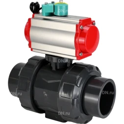 Кран шаровой BV4242E-FP-GRM-ISO Дн25 Ру10 полнопроходной, корпус - НПВХ, шар - НПВХ, уплотнение - EPDM, с пневмоприводом PA-DA-052, пневмораспределителем 4M310-08 DC24V и магнитным переключателем ALS200D