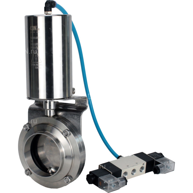 Затвор дисковый поворотный WBV3131S-2W-W-H Ду15 Ру10 под приварку, пищевая нержавеющая сталь 304, уплотнение – Silicon, с пневмоприводом PA-SA-85 и пневмораспределителем 4V320-08 AC220V в Алматы