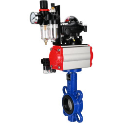 Затвор дисковый поворотный WBV1432N-2W-Fb-H Ду150 Ру16, корпус - чугун GGG50, диск - нержавеющая сталь 316L, уплотнение - NBR, с пневмоприводом PA-DA-105, пневмораспределителем 4M310-08 DC24V, БКВ APL-210N, БПВ AFC2000