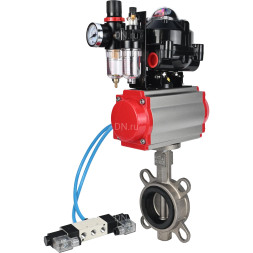 Затвор дисковый поворотный WBV3131N-2W-Fb-H Ду100 Ру16, корпус - нержавеющая сталь 304, диск - нержавеющая сталь 304, уплотнение - NBR, с пневмоприводом PA-DA-083, пневмораспределителем 4V320-10 AC220V, БКВ APL-510N EX и БПВ AFC2000