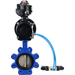 Затвор дисковый поворотный WBV1616E-2W-Fb-H Ду150 Ру16 LUG корпус - чугун QT450, диск - чугун QT450, уплотнение - EPDM, с пневмоприводом PA-DA-105-1, пневмораспределителем 4V320-08 AC220V и БКВ APL-510N EX