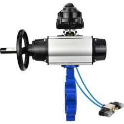 Затвор дисковый поворотный WBV1616E-2W-Fb-H Ду150 Ру16 LUG корпус - чугун QT450, диск - чугун QT450, уплотнение - EPDM, с пневмоприводом PA-DA-105-1, пневмораспределителем 4V320-08 AC220V и БКВ APL-510N EX