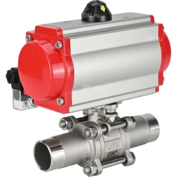 Кран шаровой BV3232P(3pc)-FP-W-ISO-H LONG Ду15 Ру63 полнопроходной, корпус - нержавеющая сталь 316, уплотнение - PTFE, под приварку, с пневмоприводом PA-DA-052 и пневмораспределителем 4M310-08 DC24V