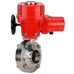 Затвор дисковый поворотный WBV3131S-2W-W-H Ду50 Ру10 под приварку, корпус - пищевая нержавеющая сталь 304, уплотнение - Silicon, с электроприводом QT-EX-005M-O2-380VAC-У1 с моментной муфтой и штурвалом
