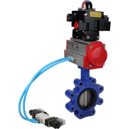 Затвор дисковый поворотный WBV1631E-2W-Fb-H Ду125 Ру16 LUG корпус - чугун QT450, диск - нержавеющая сталь 304, уплотнение - EPDM, с пневмоприводом PA-DA-105, пневмораспределителем 4V320-10 AC220V и БКВ APL-410N EX