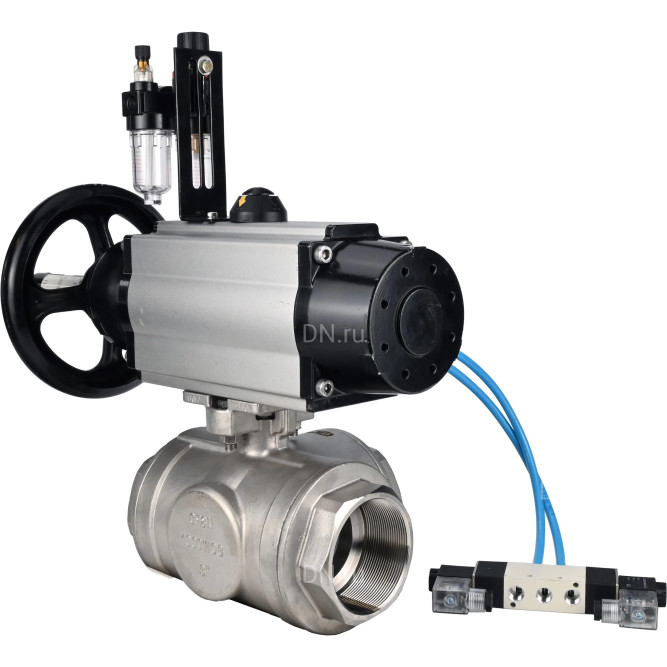 Кран шаровой BV3232P(4pc)-SP-3WL-T-ISO-H Ду80 Ру40, стандартнопроходной, четырехсоставной, корпус - нержавеющая сталь 316, уплотнение - PTFE, внутренняя резьба, с пневмоприводом PA-DA-105-1, пневмораспределителем 4V320-10 AC220V, БПВ AFC2000 в Алматы