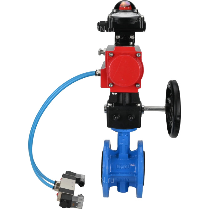 Затвор дисковый поворотный WBV1313E-2W-F-H Ду125 Ру16 фланцевый, корпус - чугун GGG40, диск - чугун GGG40, EPDM, с пневмоприводом PA-DA-130, пневмораспределителем 4V320-08 AC220V, БКВ APL-210N и дублером MON1-250-T26-ISO в Алматы