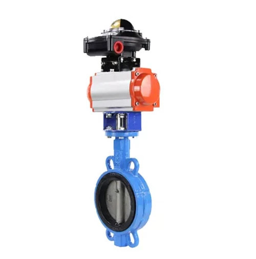 Затвор дисковый поворотный WBV3432V-2W-Fb-H Ду125 Ру16, корпус - углеродистая сталь WCB, диск - нержавеющая сталь 316L, уплотнение - Viton, с пневмоприводом PA-SA-130 с возвратными пружинами, с БКВ APL-210N в Алматы