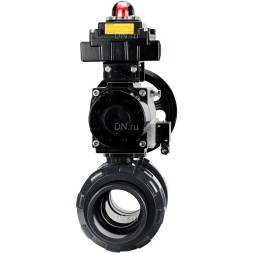 Кран шаровой BV4242E-FP-GRM-ISO Дн40 Ру10 полнопроходной, корпус - НПВХ, шар - НПВХ, уплотнение - EPDM, с пневмоприводом PA-DA-105-1, пневмораспределителем 4M310-08 AC220V и БКВ APL-410N EX