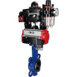 Затвор дисковый поворотный WBV1432E-2W-Fb-H Ду150 Ру16, корпус - чугун GGG50, диск - нержавеющая сталь 316L, уплотнение - EPDM, с пневмоприводом PA-DA-105, пневмораспределителем 4M310-08 AC220V, БКВ APL-410N EX, БПВ AFC2000