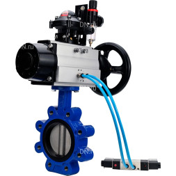 Затвор дисковый поворотный WBV1631E-2W-Fb-H Ду125 Ру16 LUG, корпус - чугун QT450, диск - нержавеющая сталь 304, уплотнение - EPDM, с пневмоприводом PA-DA-105-1, пневмораспределителем 4M320-10 AC220V, БКВ APL-210N и БПВ AFC2000