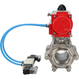 Кран шаровой BV3232P(3pc)-FP-SW-ISO-H Ду65 Ру63 полнопроходной, корпус - нержавеющая сталь SS316, под приварку, с пневмоприводом PA-DA-105, пневмораспределителем 4V320-10 AC220V