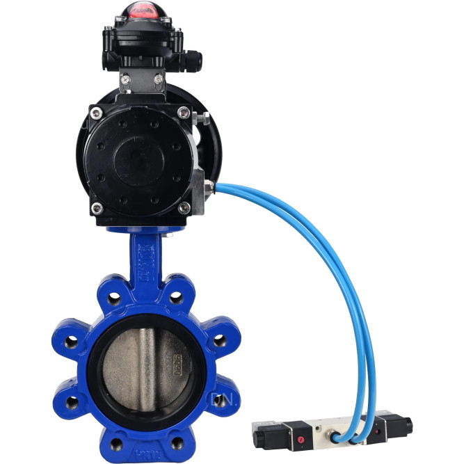 Затвор дисковый поворотный WBV1616N-2W-Fb-H Ду125 Ру16 LUG корпус - чугун QT450, диск - чугун QT450, уплотнение - NBR, с пневмоприводом PA-DA-105-1, пневмораспределителем 4V320-08 AC220V и БКВ APL-210N в Алматы