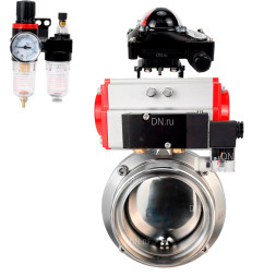 Затвор дисковый поворотный WBV3131E-2W-T-H Ду32 Ру10 резьбовой, пищевая нержавеющая сталь 304, уплотнение – EPDM, с пневмоприводом PA-DA-052, пневмораспределителем 4M310-08 AC220V, БКВ APL-210N и БПВ AFC2000