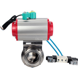 Затвор дисковый поворотный кламповый WBV3131S-2W-C-H Ду15 Ру10 корпус - пищевая нержавеющая сталь 304, уплотнение - Silicon, с пневмоприводом PA-DA-052, пневмораспределителем 4V320-08 AC220V и магнитным переключателем ALS200D