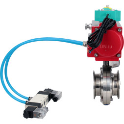 Затвор дисковый поворотный кламповый WBV3131S-2W-C-H Ду15 Ру10 корпус - пищевая нержавеющая сталь 304, уплотнение - Silicon, с пневмоприводом PA-DA-052, пневмораспределителем 4V320-08 AC220V и магнитным переключателем ALS200D
