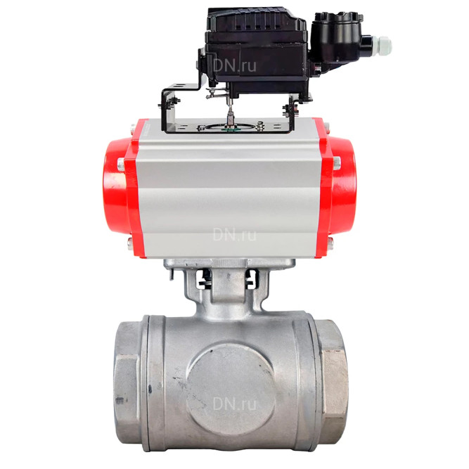 Кран шаровой BV3232P(4pc)-SP-3WL-T-ISO-H WDVF Ду40 Ру63 стандартнопроходной, 3-ходовой L-тип, внутренняя резьба, нержавеющая сталь AISI 316, с пневмоприводом PA-SA-130 и электропневматическим поворотным позиционером YT-1000RSN с обратной связью в Алматы