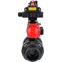 Кран шаровой BV4242E-FP-GRM-ISO Дн40 Ру10 полнопроходной, корпус - НПВХ, шар - НПВХ, уплотнение - EPDM, с пневмоприводом PA-SA-065, пневмораспределителем 4M310-08 DC24V, БКВ APL-410N EX и БПВ AFC2000