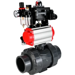 Кран шаровой BV4242E-FP-GRM-ISO Дн40 Ру10 полнопроходной, корпус - НПВХ, шар - НПВХ, уплотнение - EPDM, с пневмоприводом PA-SA-065, пневмораспределителем 4M310-08 DC24V, БКВ APL-410N EX и БПВ AFC2000