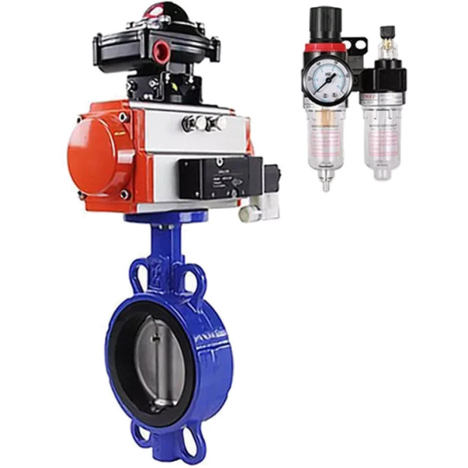 Затвор дисковый поворотный WBV1132N-2W-Fb-H Ду50 Ру16, корпус - чугун GG25, диск - нержавеющая сталь 316L, уплотнение - NBR, с пневмоприводом PA-SA-083, пневмораспределителем 4M320-10 AC220V, БКВ APL-210N и БПВ AFC2000 в Алматы