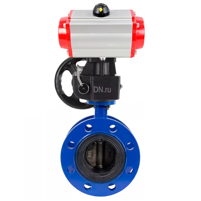 Затвор дисковый поворотный WBV1331E-2W-F-H Ду150 Ру16 фланцевый, корпус - чугун GGG40, диск - нержавеющая сталь 304, уплотнение - EPDM, с пневмоприводом PA-DA-130 и ручным дублером MON3-700-T38-ISO в Алматы