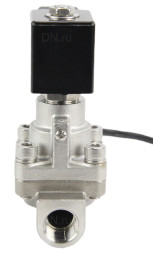 Клапан электромагнитный на высокое давление VS931-PT-NC-220VAC 3/4″ Ду20 Ру6-100 соленоидный двухходовой поршневой, корпус - нержавеющая сталь 304, уплотнение - PTFE, резьбовой, пилотного действия, нормально закрытый, катушка - 220В