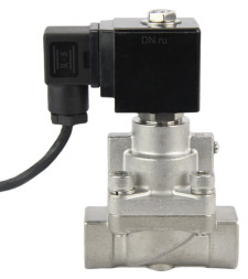 Клапан электромагнитный на высокое давление VS931-PT-NC-220VAC 3/4″ Ду20 Ру6-100 соленоидный двухходовой поршневой, корпус - нержавеющая сталь 304, уплотнение - PTFE, резьбовой, пилотного действия, нормально закрытый, катушка - 220В