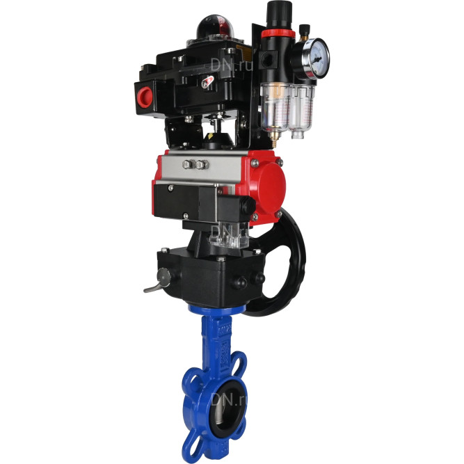 Затвор дисковый поворотный WBV1631E-2W-Fb-ISO-H Ду150 Ру25 межфланцевый, корпус - чугун QT450, диск - нерж.сталь 304, EPDM, с пн.приводом PA-DA-130, пн.распредел 4V320-08 AC220V, ручн.дублером MON3-700-T38-ISO, БКВ APL-410N EX и БПВ AFC2000 в Алматы