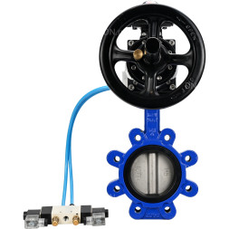 Затвор дисковый поворотный WBV1631E-2W-Fb-H Ду125 Ру16 LUG корпус - чугун QT450, диск - нержавеющая сталь 304, уплотнение - EPDM, с пневмоприводом PA-DA-105-1, пневмораспределителем 4V320-08 AC220V и БКВ APL-210N