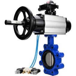 Затвор дисковый поворотный WBV1631E-2W-Fb-H Ду125 Ру16 LUG корпус - чугун QT450, диск - нержавеющая сталь 304, уплотнение - EPDM, с пневмоприводом PA-DA-105-1, пневмораспределителем 4V320-08 AC220V и БКВ APL-210N