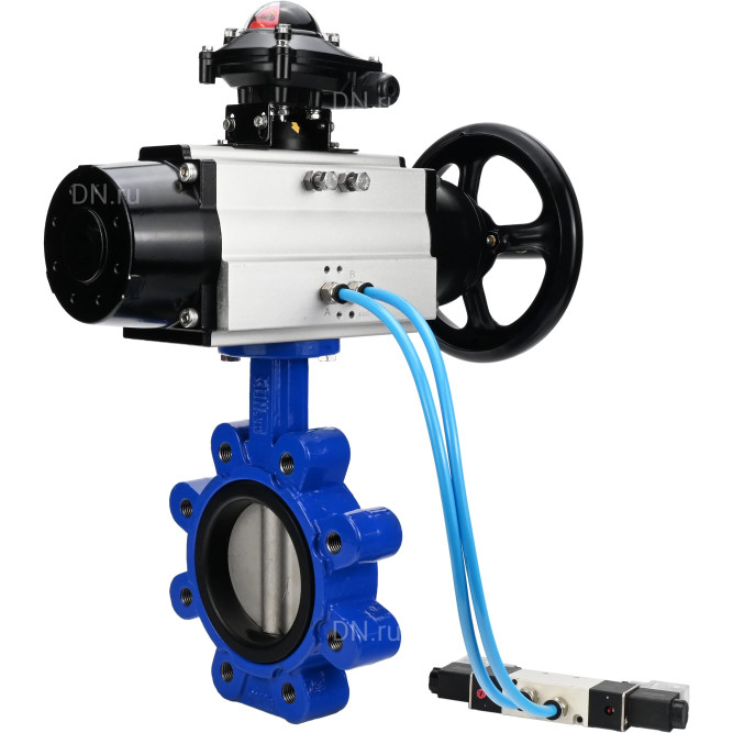 Затвор дисковый поворотный WBV1631E-2W-Fb-H Ду125 Ру16 LUG корпус - чугун QT450, диск - нержавеющая сталь 304, уплотнение - EPDM, с пневмоприводом PA-DA-105-1, пневмораспределителем 4V320-08 AC220V и БКВ APL-210N в Алматы