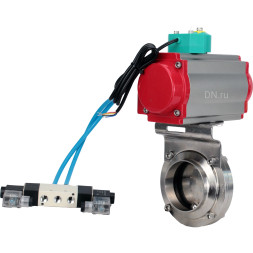 Затвор дисковый поворотный WBV3131S-2W-W-H Ду32 Ру10 под приварку, пищевая нержавеющая сталь 304, уплотнение - Silicon, с пневмоприводом PA-DA-052, пневмораспределителем 4V320-10 AC220V и магнитным переключателем ALS200D