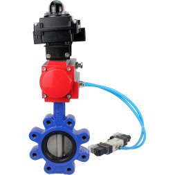 Затвор дисковый поворотный WBV1631N-2W-Fb-H Ду65 Ру16 LUG корпус - чугун QT450, диск - нержавеющая сталь 304, уплотнение - NBR, с пневмоприводом PA-DA-065, пневмораспределителем 4V320-10 AC220V и БКВ APL-410N EX