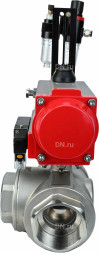 Кран шаровой BV3232P(4pc)-SP-3WL-T-ISO-H Ду25 Ру63 стандартнопроходной трехходовой L-тип, нержавеющая сталь SS316, внутренняя резьба, уплотнение - PTFE, с пн.приводом PA-DA-052 c пн.распределителем 4M310-08 DC24V и БПВ AFC2000