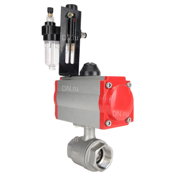 Кран шаровой BV3232P(2pc)-FP-T-ISO-H Ду50 Ру63 полнопроходной двухходовой, нержавеющая сталь SS316, внутренняя резьба, уплотнение - PTFE, с пневмоприводом PA-SA-105 с возвратными пружинами, с пневмораспределителем 4M310-08 220В, с БПВ AFC2000 в Алматы